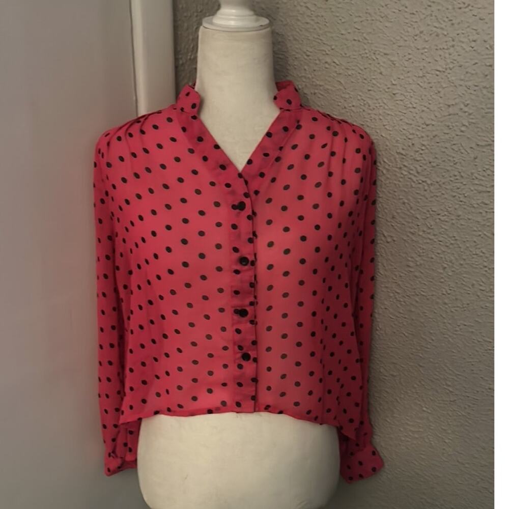 Coolwear Pink/Black Polka-Dot Sheer High Low Top S Flaws Dopamine Fairycore Twee